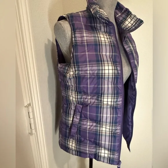 Lands End Plaid Purple Women's Puffer Vest - S - Picture 3 of 7